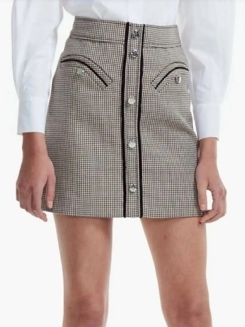 MAJE Houndstooth Button-Front Mini Skirt - brown & Cream size 34 /XS